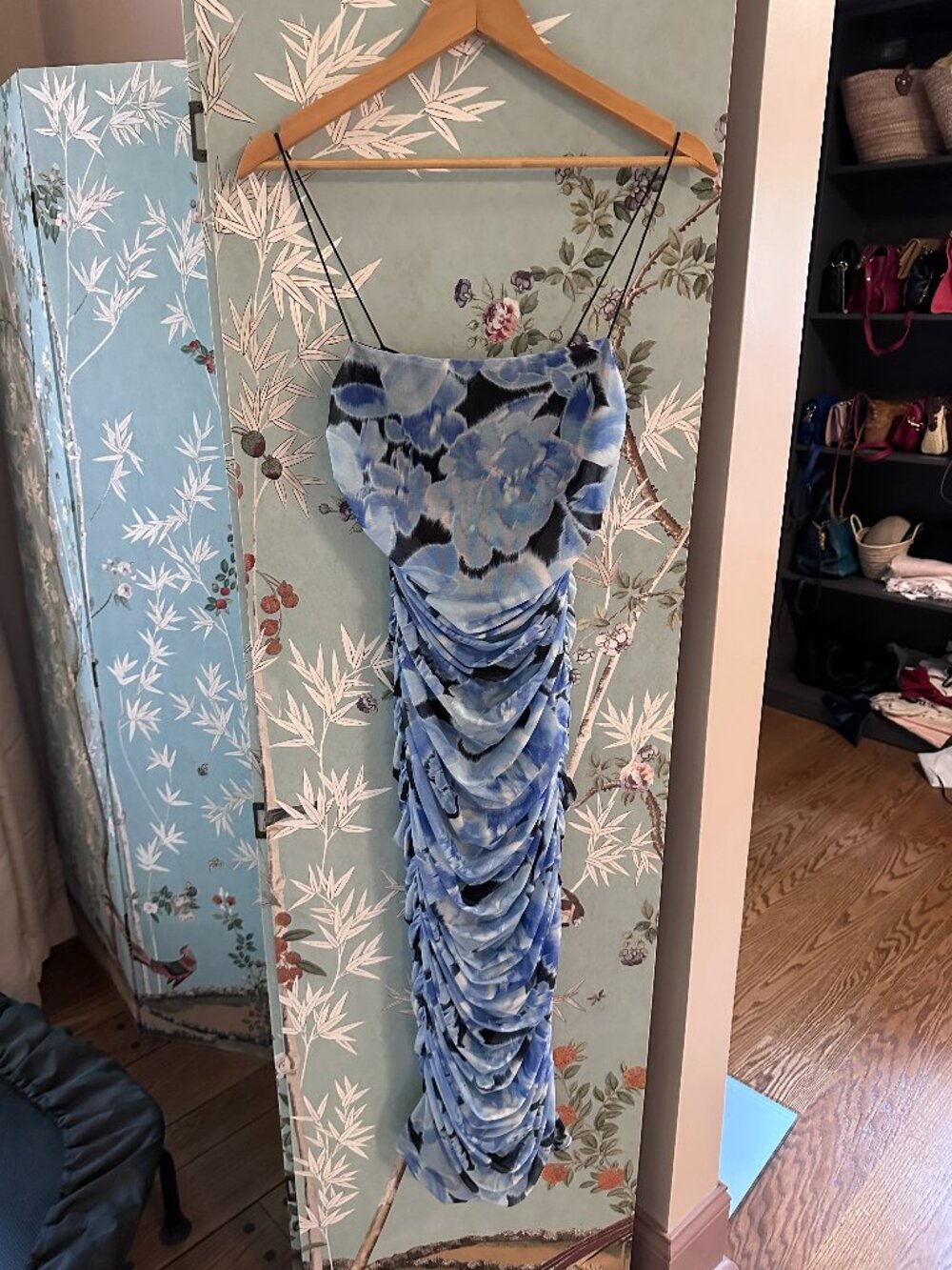 MISHA Cosimo Mesh Midi Dress & Glove Set in Water Colour
